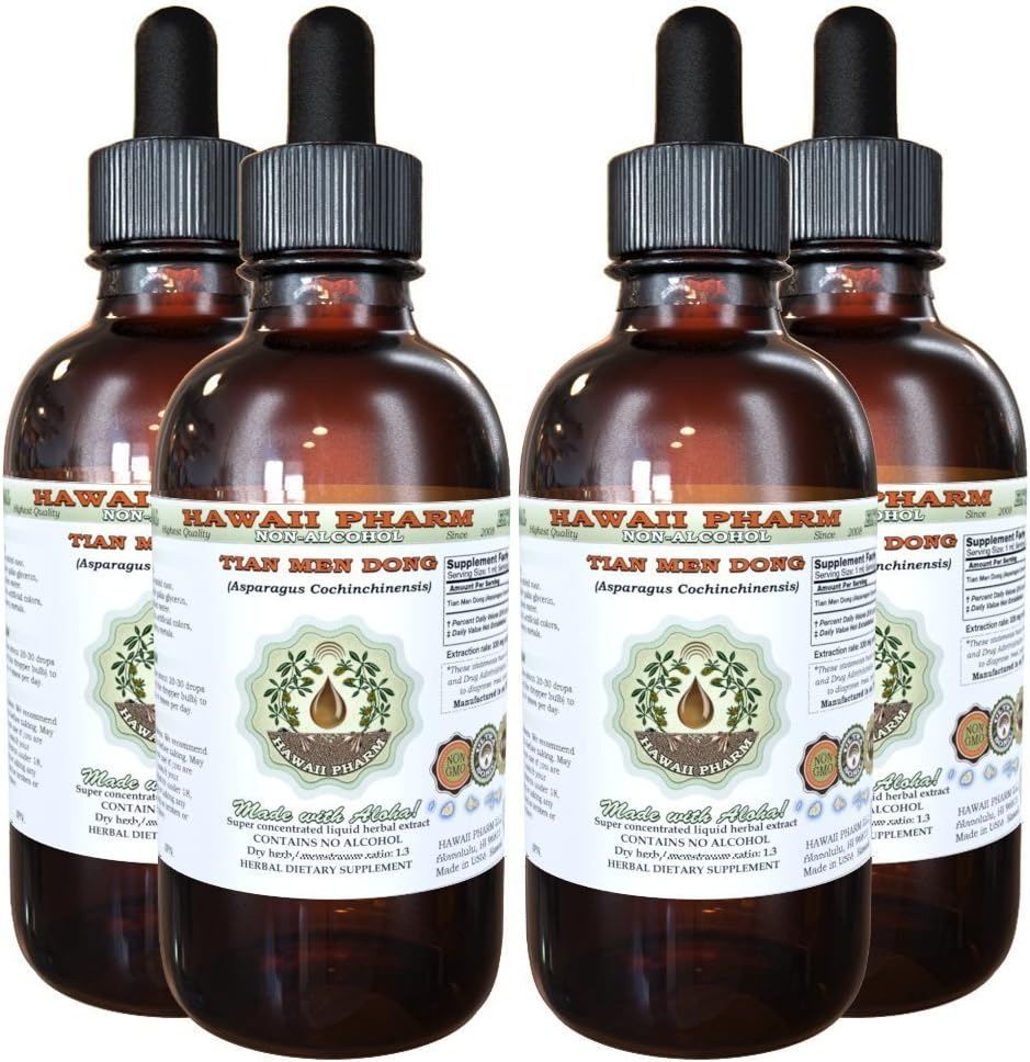 Tian Men Dong Alcohol-Free Liquid Extract, Tian Men Dong, Asparagus (Asparagus Cochinchinensis) Root Glycerite Natural Herbal Supplement, Hawaii Pharm, USA 2x2 fl.oz