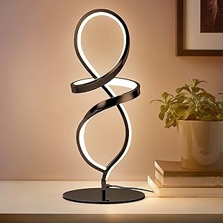 Mayful Modern Table Lamp with LED Spiral Design, Bedside Lamp with Stepl...