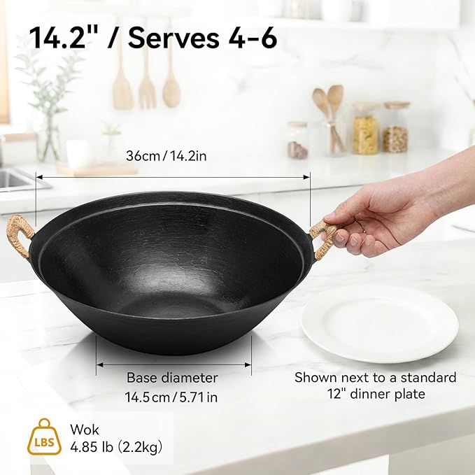 Wok de hierro fundido WANGYUANJI 14.2 pulgadas con tapa miniatura 4