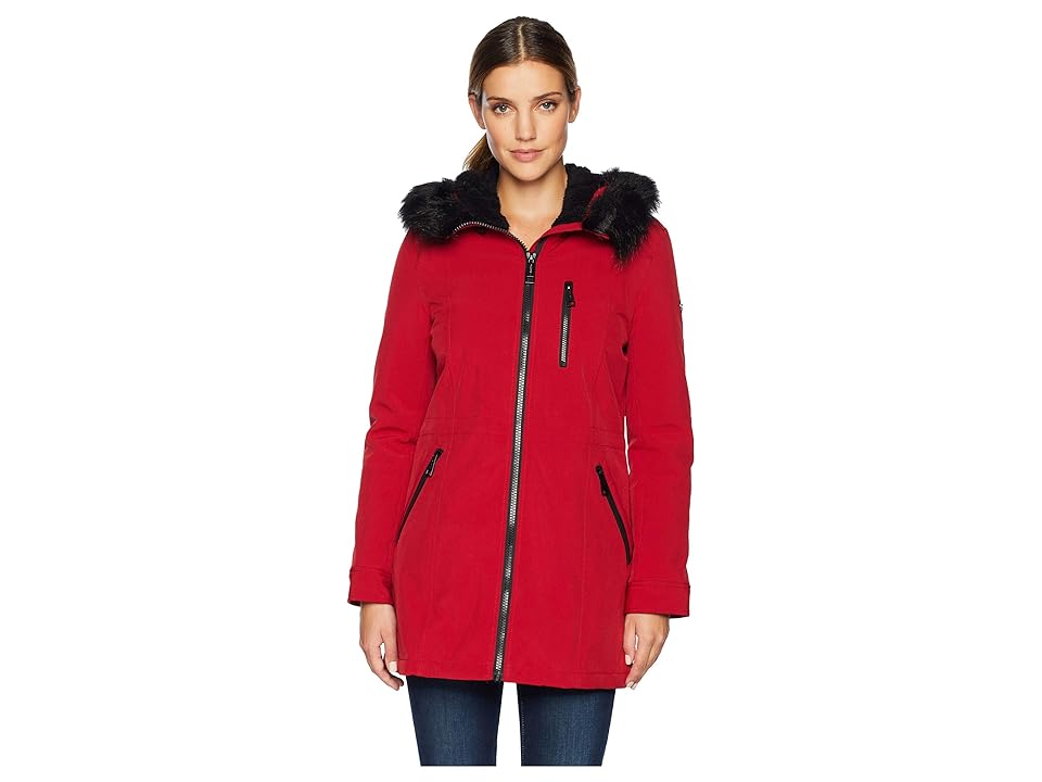 

Calvin Klein Faux Fur Trimmed Anorak Softshell (Crimson) Women's Coat