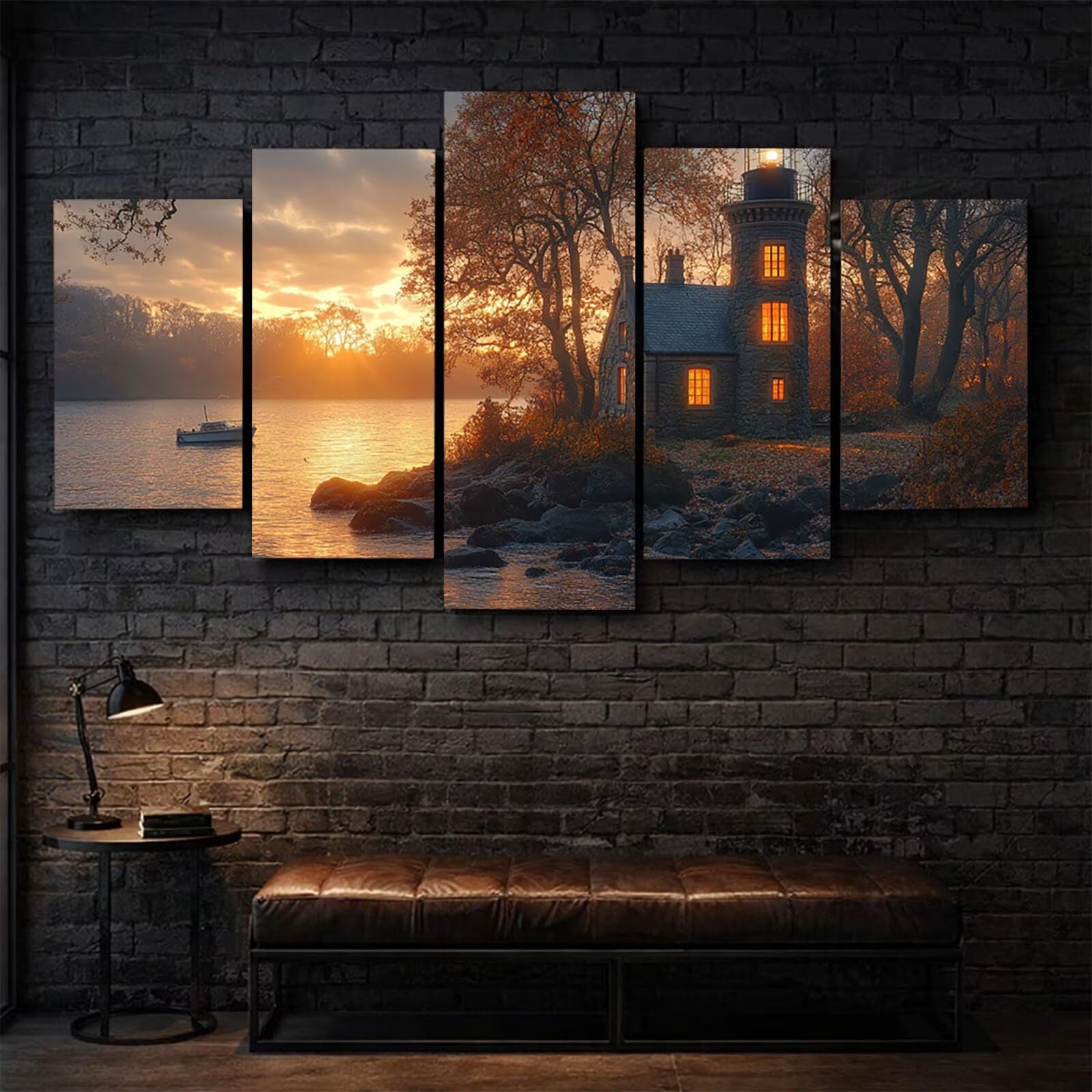 5 Pack Leuchtend Malen Nach Zahlen Erwachsene Lighthouse YCBZ-1545 | DIY Set Erwachsene mit Pinselset Acrylfarben Set Fünf Leinwand zum Bemalen Boot für Deko Wohnzimmer Geschenke für Frauen