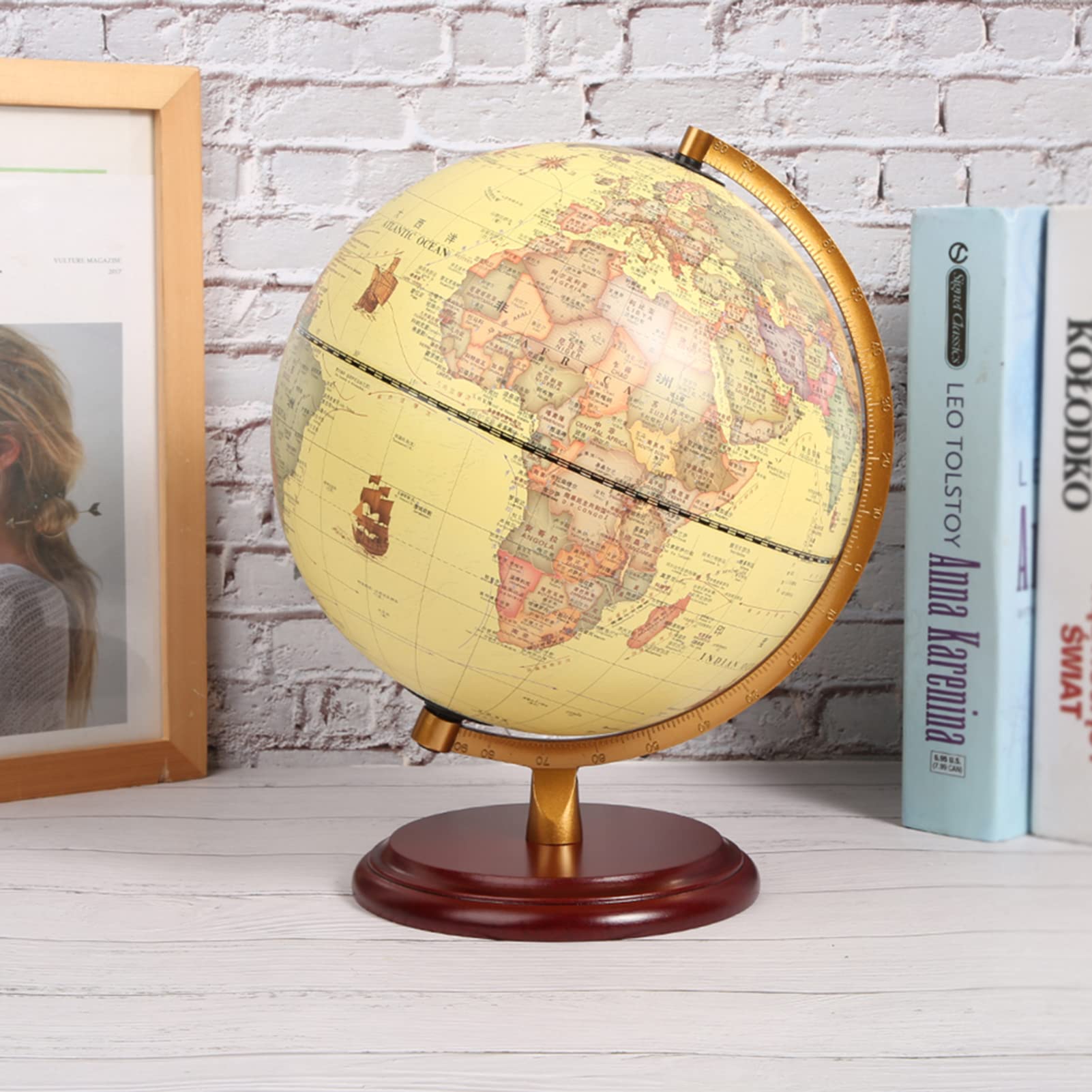 Mappamondo 3D con supporto Notte Adulti Bambini Visualizza Mappamondo antico per mappamondo da scrivania o aula(25 cm)