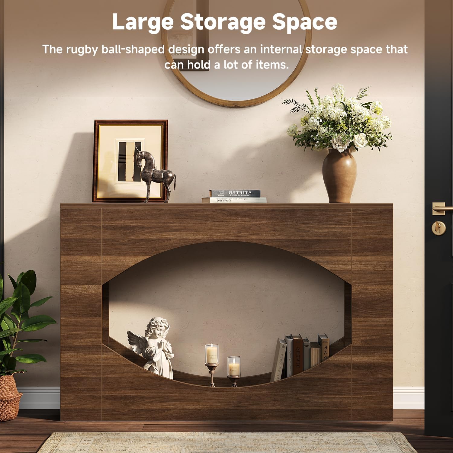 Console Entryway Table with LED Adjustable, 47" Sofa Table Behind Couch, 2-Tier Wooden Entrance Table with Storage, Narrow Long Accent Tables, Farmhouse for Living Room, Hallway, Foyer, Brown