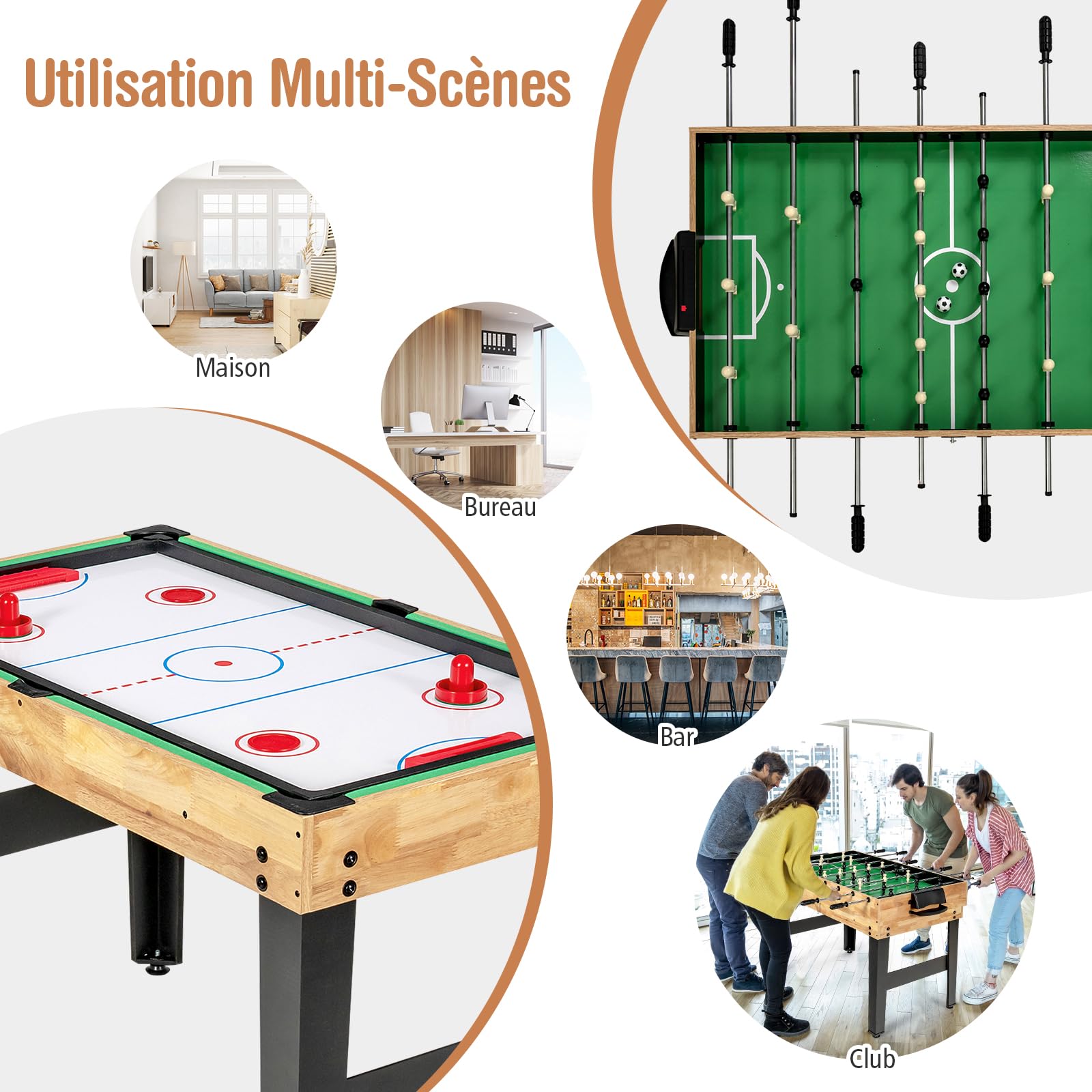 GOPLUS 10 en 1 Table Multijeux, Table Baby Foot Enfant avec Air Hockey, Tennis de Table, Billard, Shuffleboard, Bowling et 4 Jeux de Société, pour Bureau, Bar, Club, pour Enfants 8 Ans