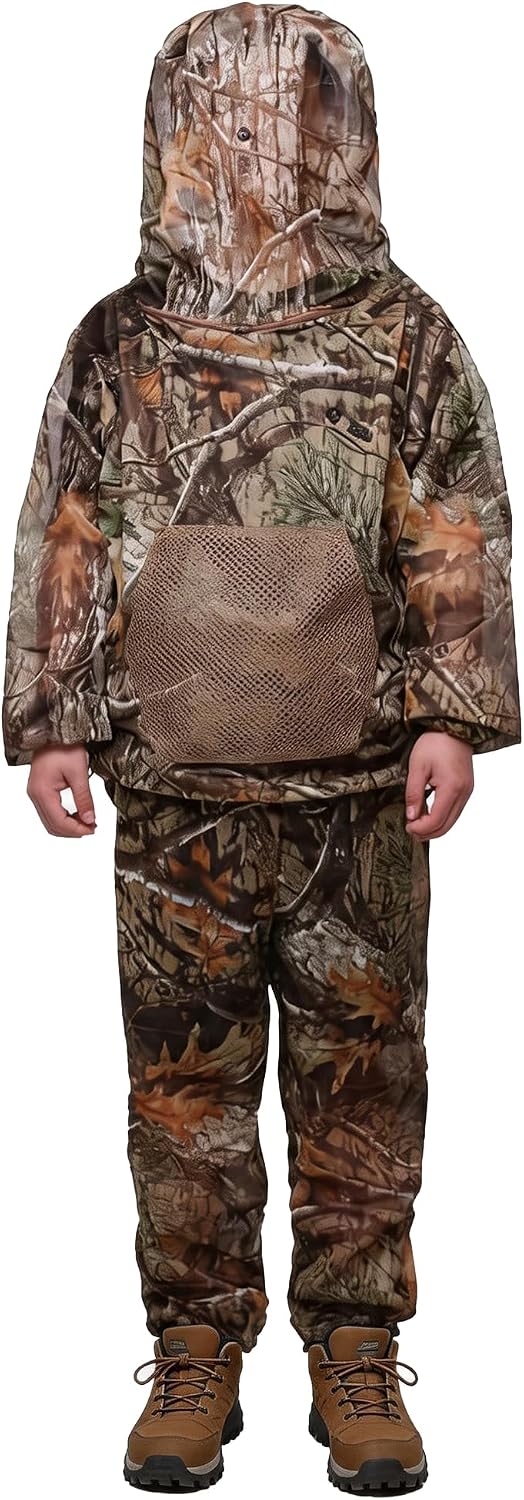 Waxaya Camouflage Mosquito Netting Suit Bug Net Mesh Clothing with Hood for Outdoor Hunting Fishing Gardening