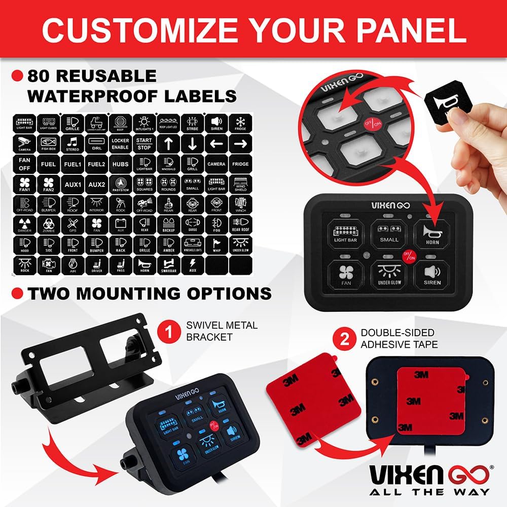 6 Gang Switch Panel - Device/Light Controller Switch Box with 1 Mode (Toggle), LED Touch Control, 7-Color RGB, Memory Function, Waterproof for Off Road, Car, Truck, RV, Boat