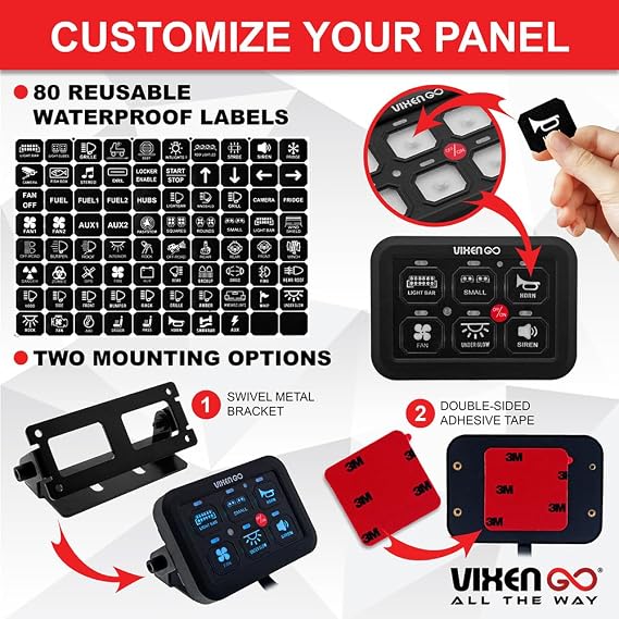 6 Gang Switch Panel - Device/Light Controller Switch Box with 1 Mode (Toggle), LED Touch Control, 7-Color RGB, Memory Function, Waterproof for Off Road, Car, Truck, RV, Boat