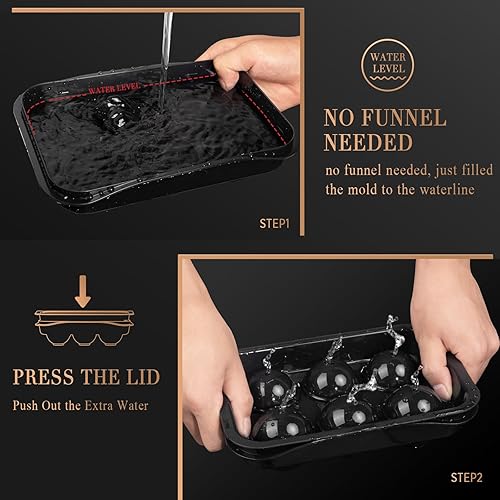 Miniatura 3 de ICEXXP Máquina para hacer bolas de hielo de whisky, relleno sin embudo y fácil de liberar Bandejas redondas grandes para cubitos de hielo de 2.2