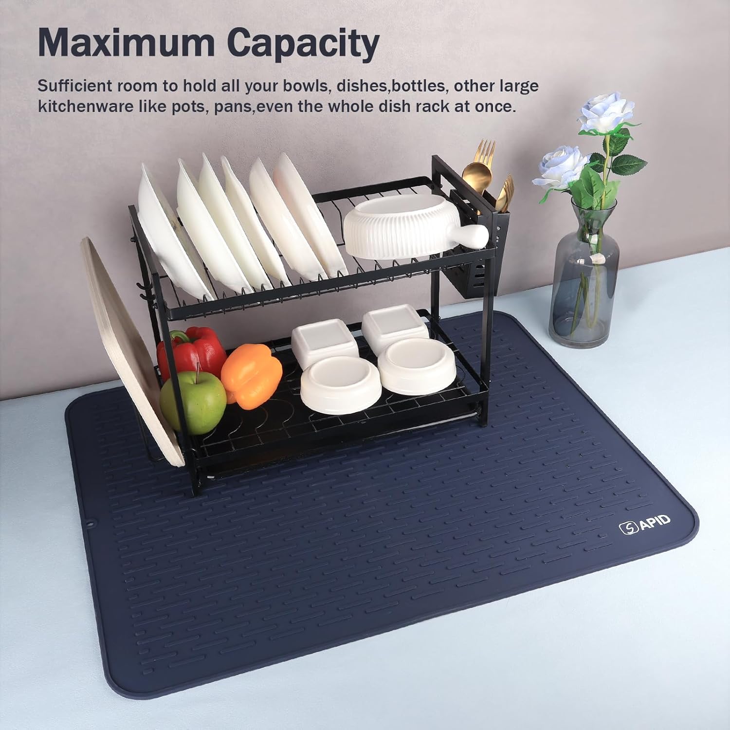 Extra Lar Silicone Dish Drying Mat for Dish Drying Ra, Easy Clean