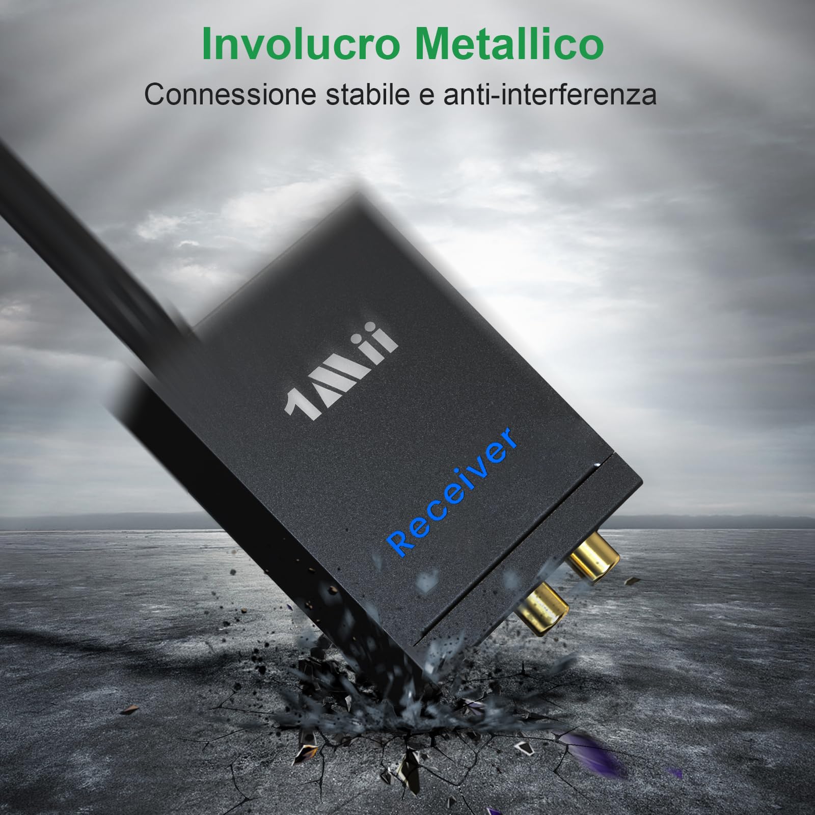 1Mii 3-In-1 Trasmettitore e Ricevitore Audio Wireless 2,4 GHz per 2 Altoparlanti, Uscita/Ingresso RCA, Ultra Bassa Latenza 20ms, Adattatore Wireless Lungo Raggio 100m da TV/PC/Altoparlanti Amplificati