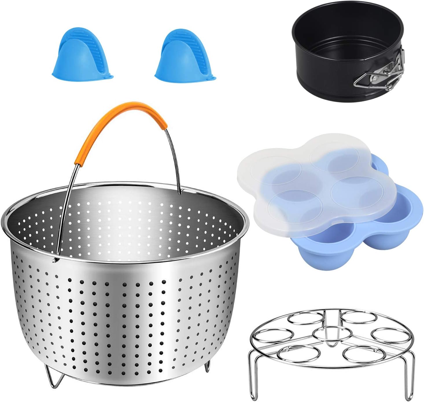 6-Pieces Pressure Cooker Accessories Set Compatible with Pressure King pro, Tefal, aobosi Mini 3 Quart Electric Pressure Cooker, 6.3inch Steamer Basket, 4inch Springform Pan