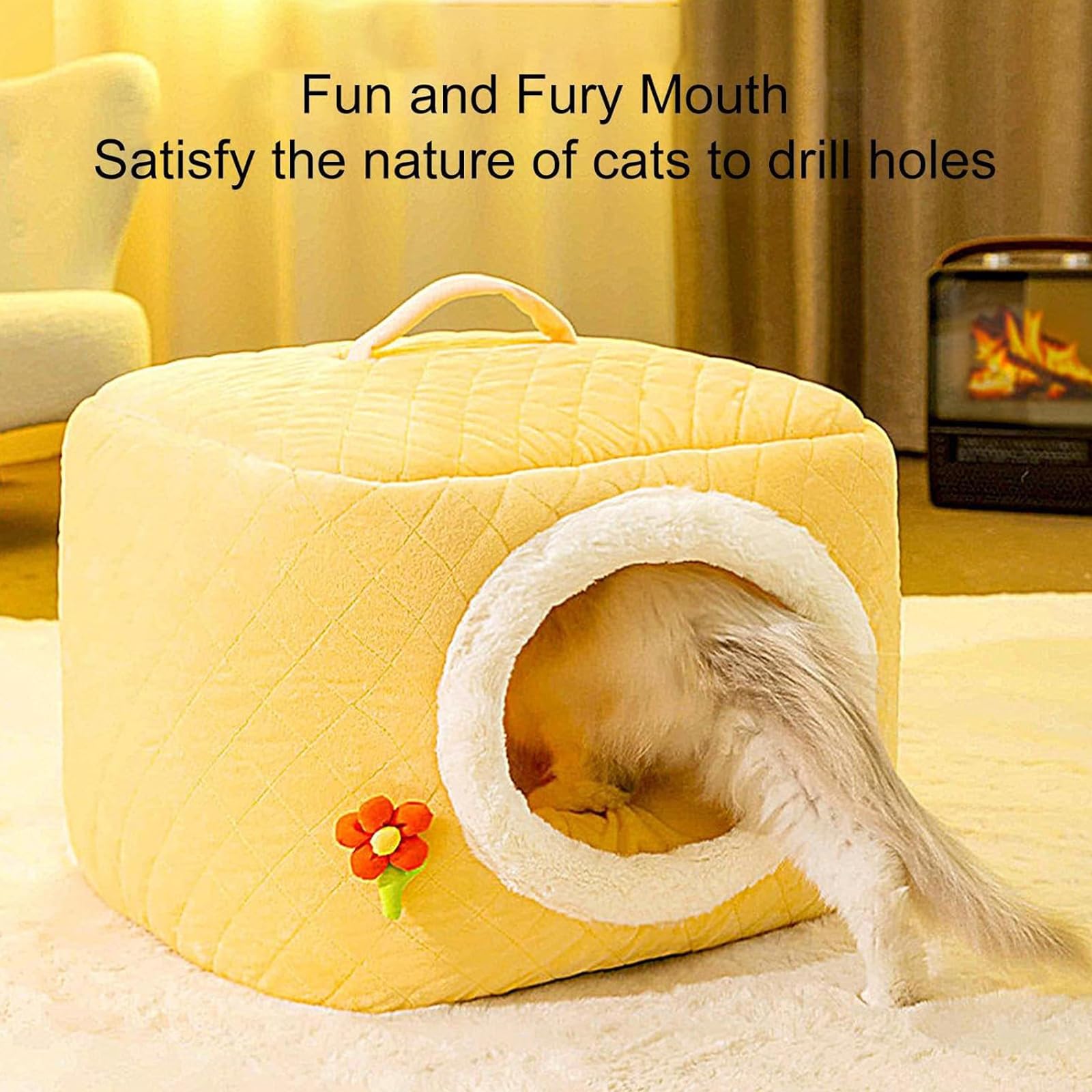 Cuccia per Gatti da Interno, Accogliente Cuccia per Gatti Chiusa, Cuccia per Cani con Tappetino Morbido, Nido Portatile per Animali Domestici per Conigli e Cani,S