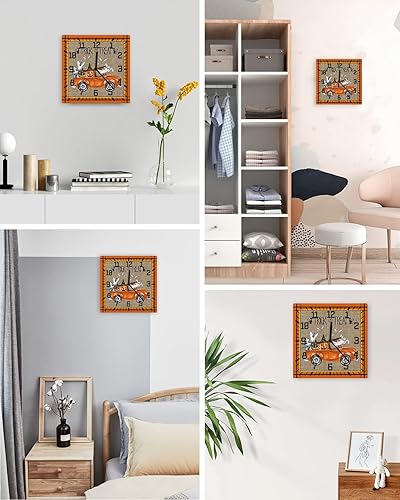 Miniatura 3 de Wall Clock Orange Truck With Pumpkin Battery Operated Clocks Wooden Silent Non-Ticking Wallclock 10 Inch Black Cat Bat Square Wall Clock for Living
