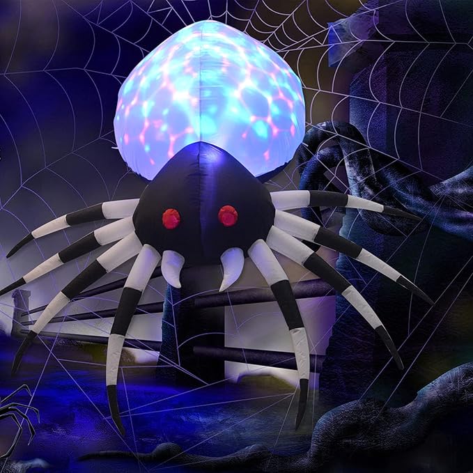 GOOSH 6 FT Height Halloween Inflatables Outdoor Spider with Magic Light, Blow Up Yard Decoration Clearance with LED Lights Built-in for Holiday/Party/Yard/Garden