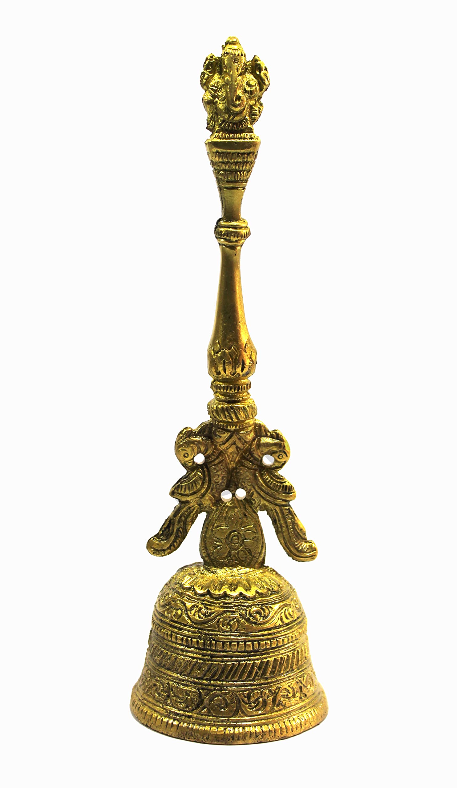 eSplanade Ganesha Brass Pooja Puja Bell Ghanti, for Poojan Purpose, Spiritual 8" Standard Golden