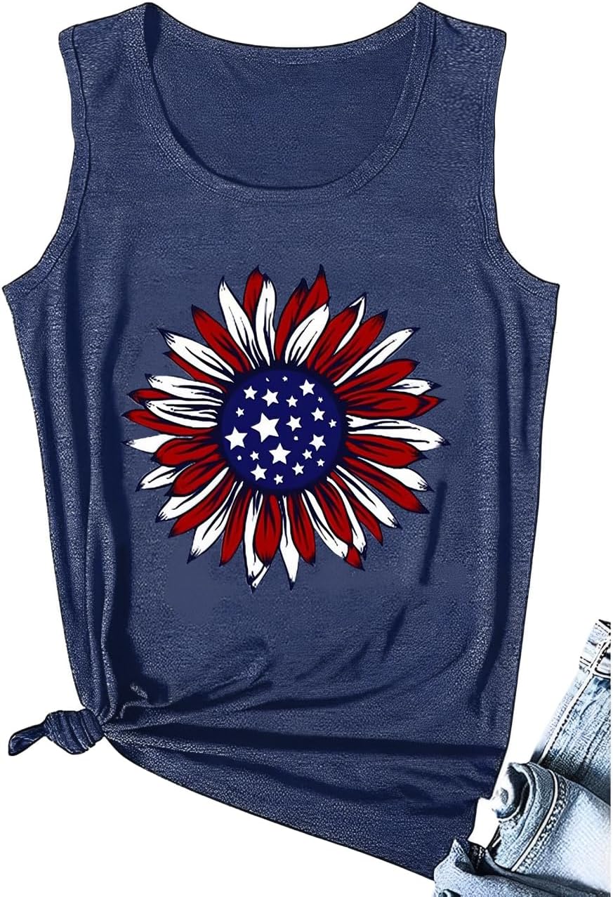 4th of July T Shirts for Women Summer Casual American Flag Graphic Print Independence Day Tee Tops