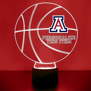 Custom University of Arizona (U of A) Wildcats Basketball Ball & Logo LED Sign Night Light Lamp with Remote, Personalized Text, Officially Licensed from the CLC by Mirror Magic Gifts, Made in the USA
