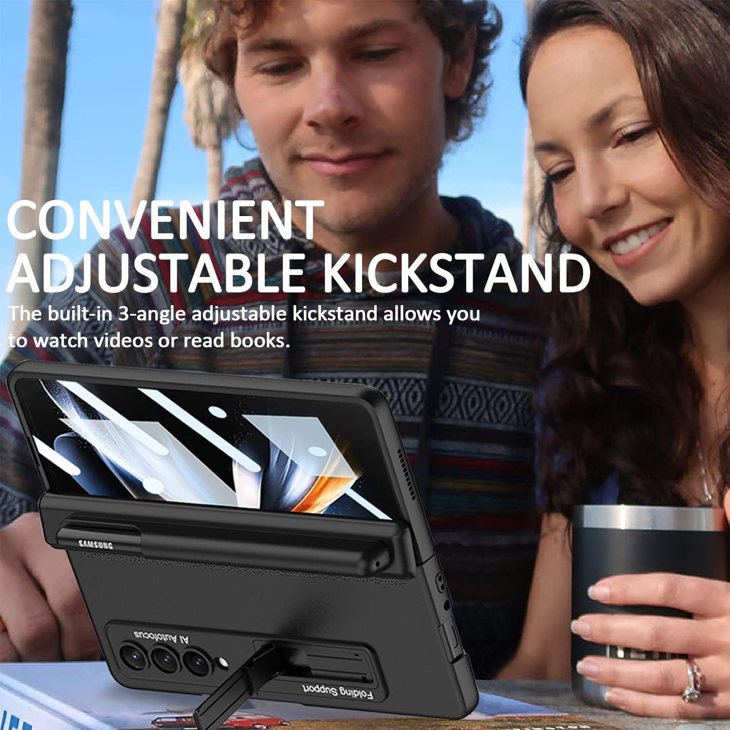 Miimall for Samsung Galaxy Z Fold 4 Case with Pen Holder, Fold 4 Case with Pen Holder & Screen Protector & Adjustable Kickstand & All-Inclusive Hinge Protective Case for Galaxy Z Fold 4 5G (Black)