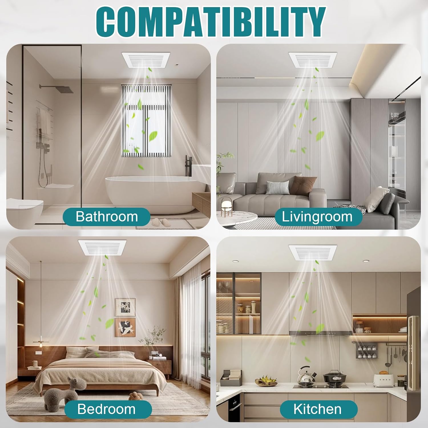 Bathroom Exhaust Fan Cover with Spring,(6 Piece 12"x 12") Grille Bathroom Fan Cover Replacements, White ABS Plastic Cover Square Ceiling or Wall-Mount Exhaust Fan,Air Diffuser cover