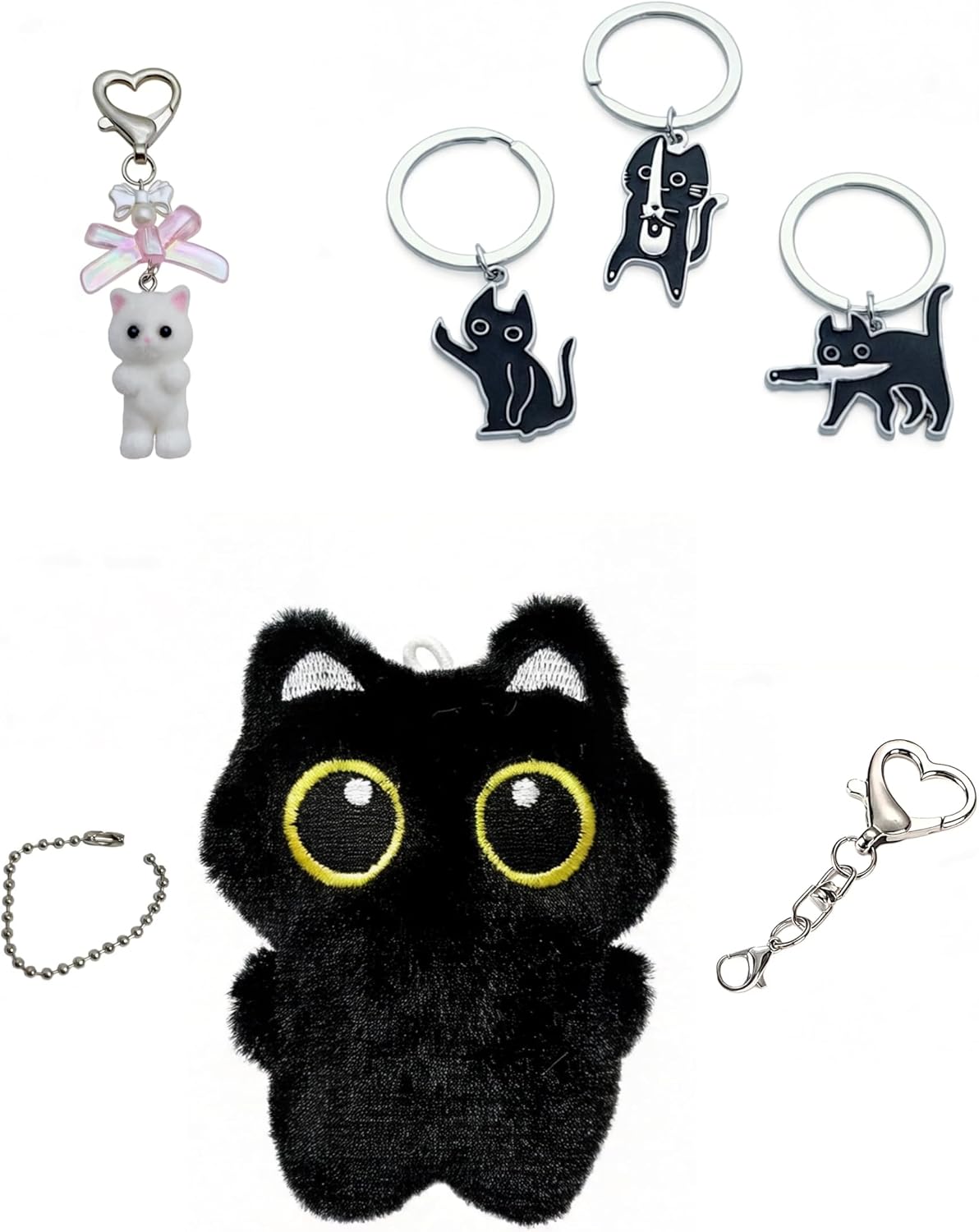 5 Pieces Cat Keychains Set, Mini Birthday Fashion Gifts for Women