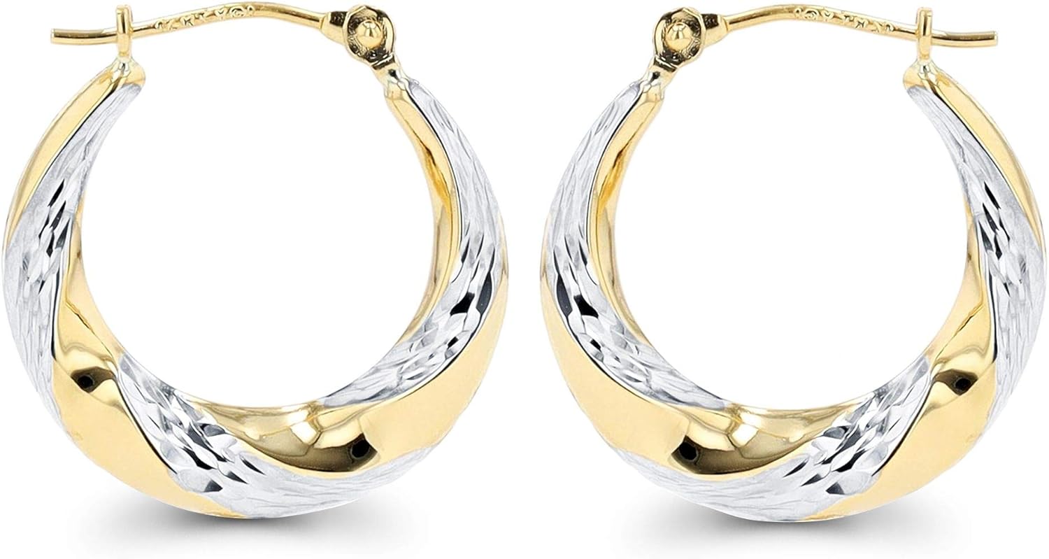 14K Gold Polished & Satin Twisted Hoop Earrings For Women | 4x20mm Hoops | Earrings For Sensitive Ears | Solid Gold Earrings For Women - Image 2