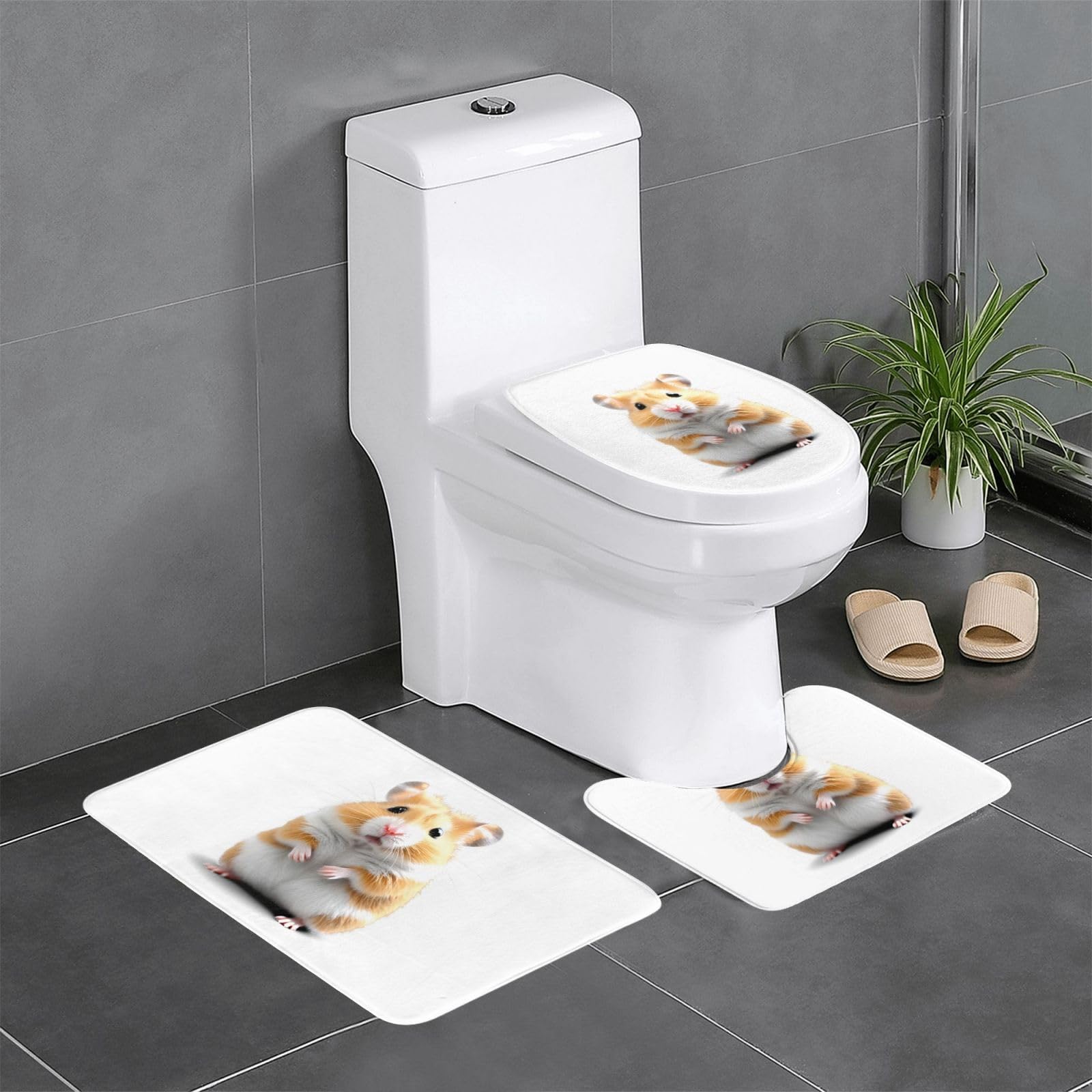 Tapis de salle de bain antidérapants mini hamster lot de 3 pour toilettes et coiffeuse
