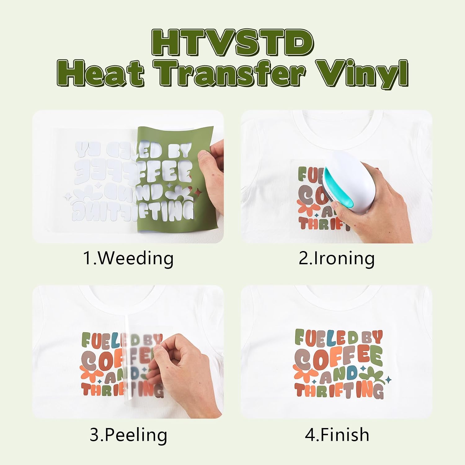 HTVSTD Dark Boho Heat Transfer Vinyl Roll 8fts Green HTV Army Green Iron on Vinyl for T-Shirts