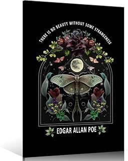 WAYUWGAN Vintage Dark Floral Academia Wall Art Gothic Night Garden With Moon And Lunar Moth Painting Poster Edgar Allan Poe Aesthetic Prints Bedroom Wall Decor 12x16in Wrapped Framed