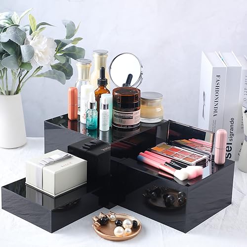 Miniatura 4 de Juego de 3 elevadores de exhibición de acrílico, cajas de 5 caras con parte inferior hueca, cubos de anidación, estante para cosméticos, alimentos,