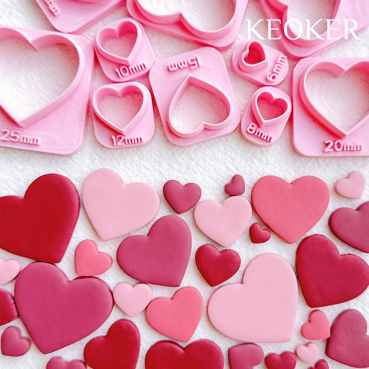Keoker Heart Clay Cutter - Valentines Polymer Clay Cutters for Earrings Making, 7 Size Hearts