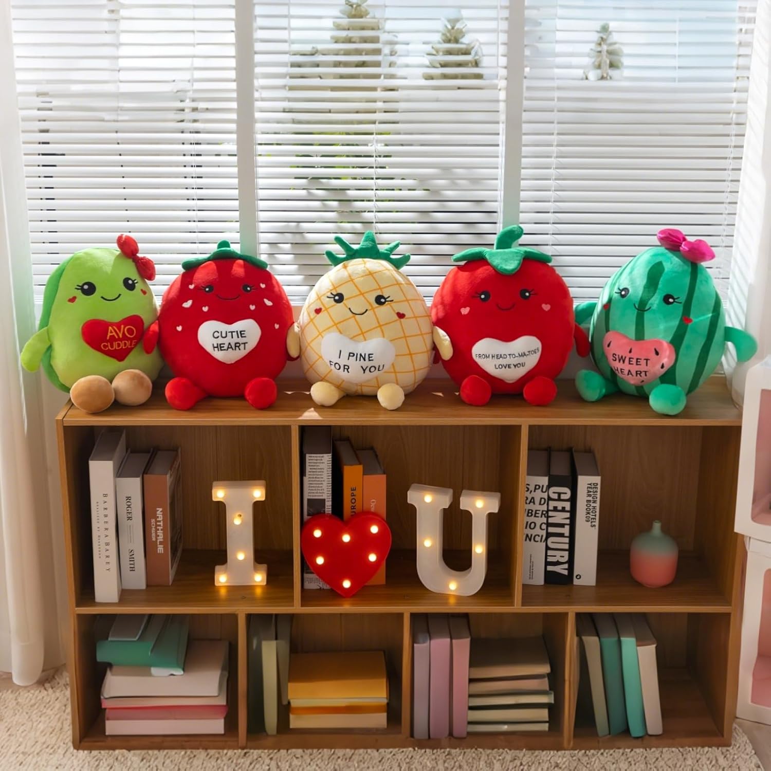 Valentines Day Strawberry Plush Toys 17 Inches Cute Fruit Stuffed Animal with Red Heart Soft Plush Strawberry Pillow Valentines Gifts for Girlfriend Boyfriend Lover - Image 4