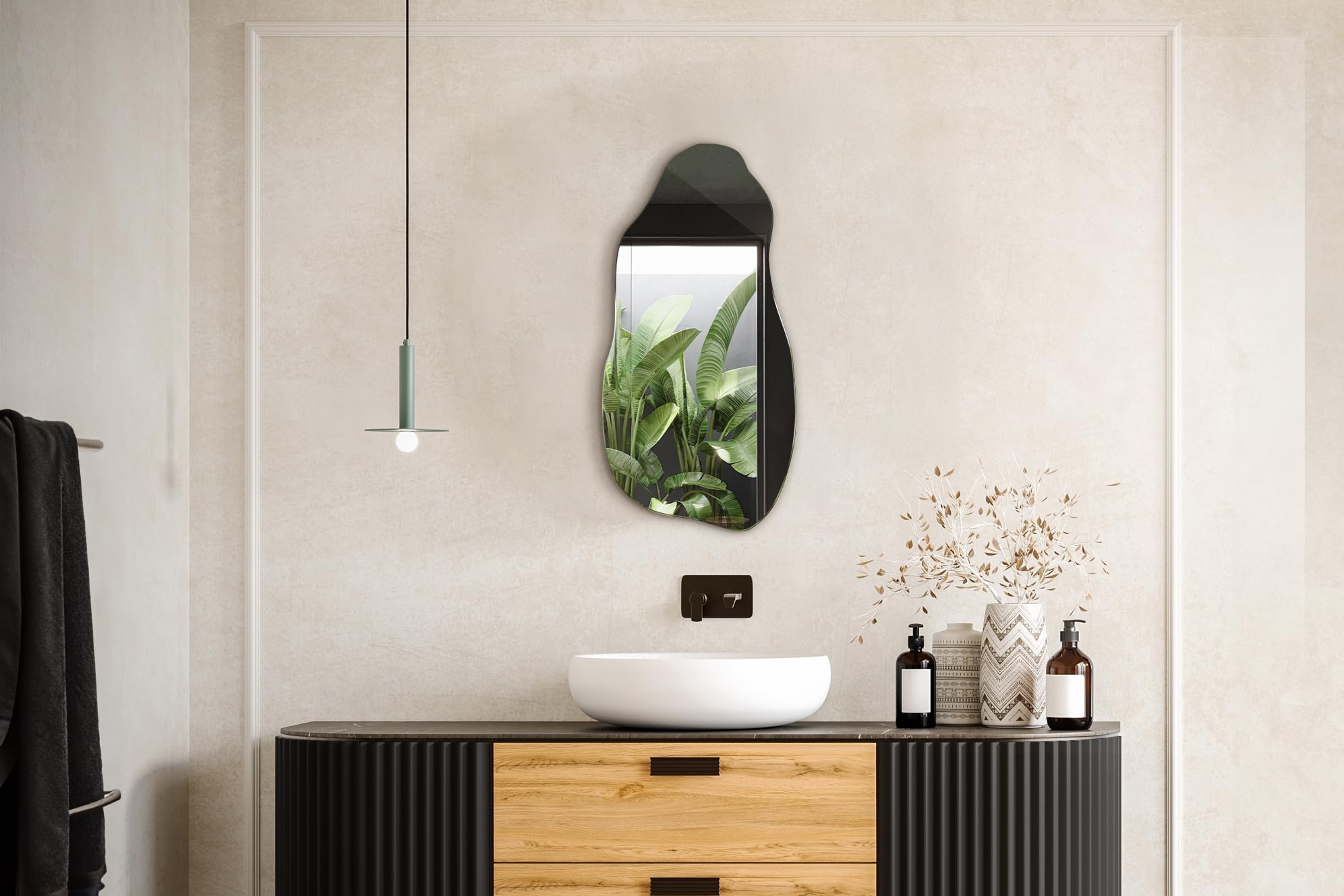 Tulup Lustro 40x80 cm Wiszące Nieregularne Plama Nowoczesne do Wizażu Organiczne Unikalne Poziome Pionowe