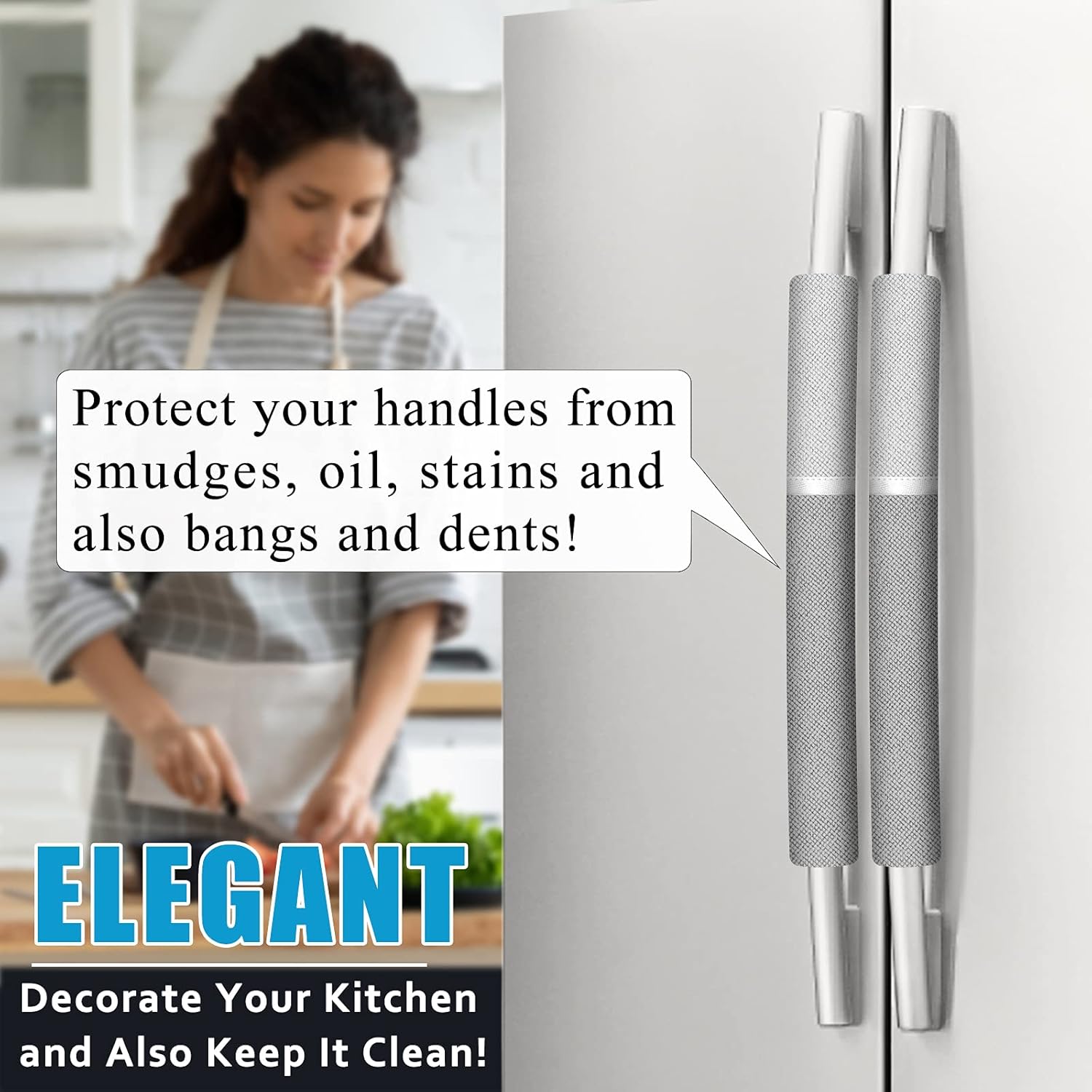 Refrigerator Handle Covers, 6PCS, Safeguard Your Kitchen and Appliances and Keep Them Clear of Grease, Stains etc. Upgrade Your Kitchen Decor with Original Design,Timesaver! (Grey/Platinum)