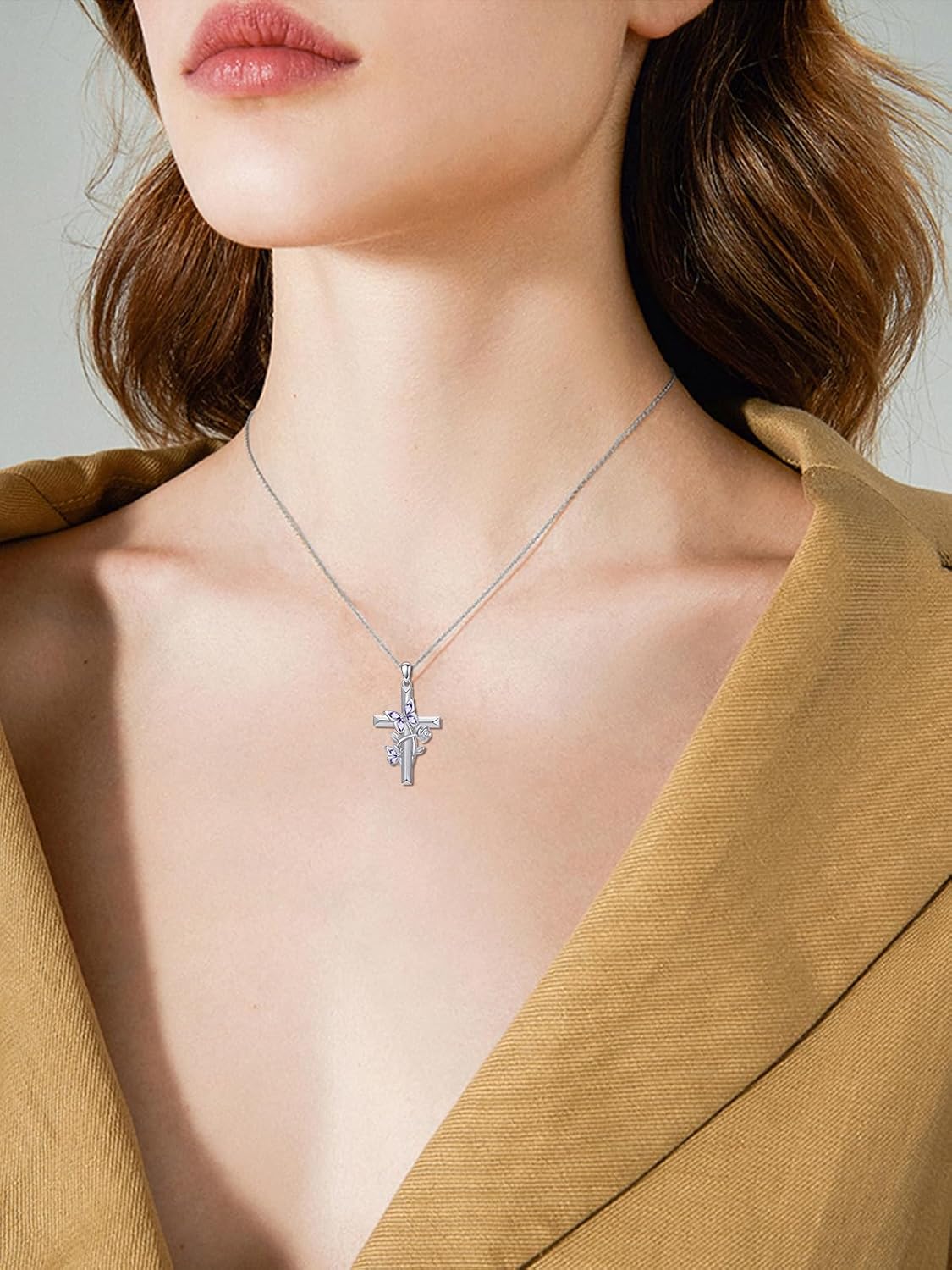 Mothers Day Gift Butterfly Cross Necklace 925 Sterling Silver Womens Butterfly Pendant Jewelry Gift for Mom Wife Grandma - Image 6