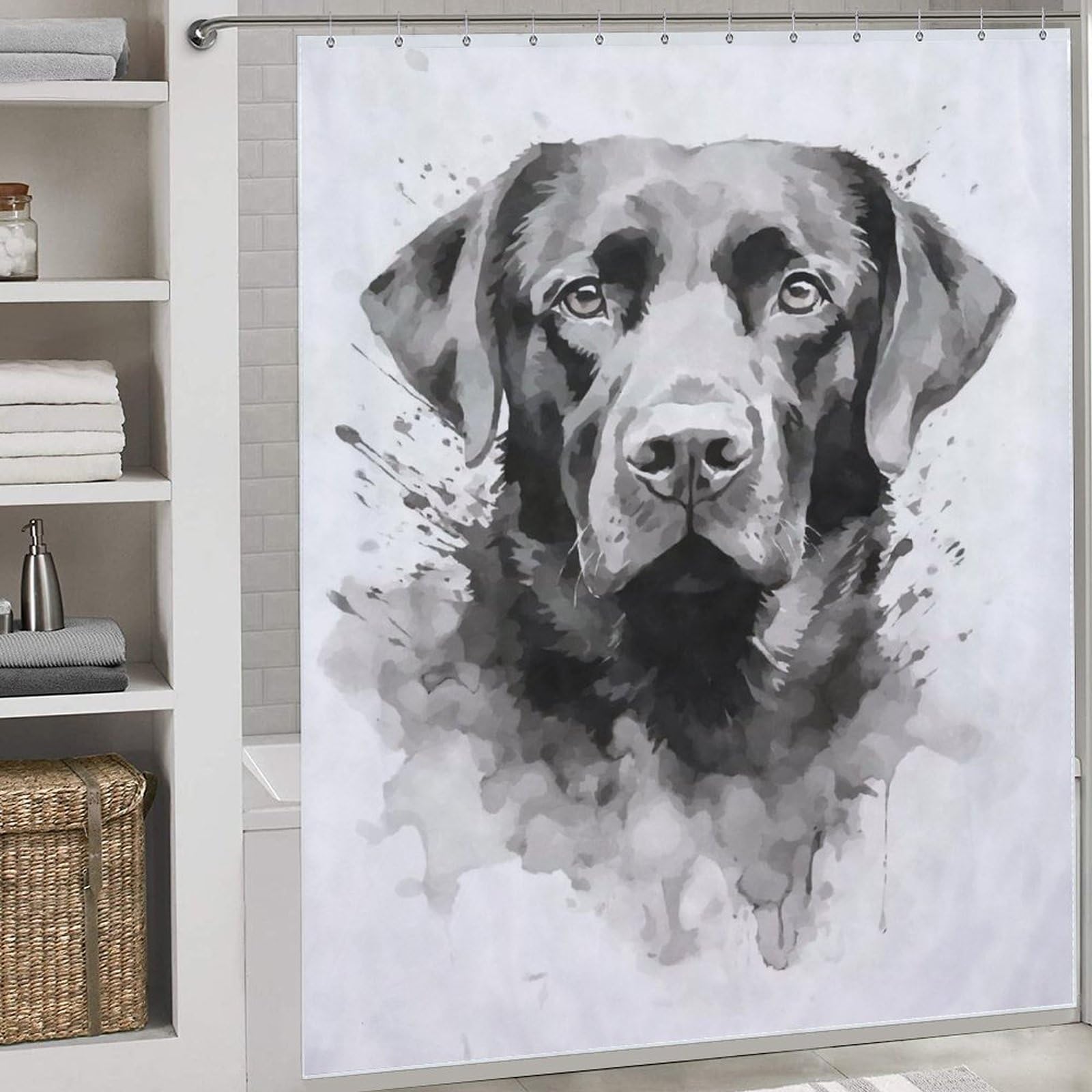 Rideau de bain anti-moisissure et étanche à motif Labrador humour