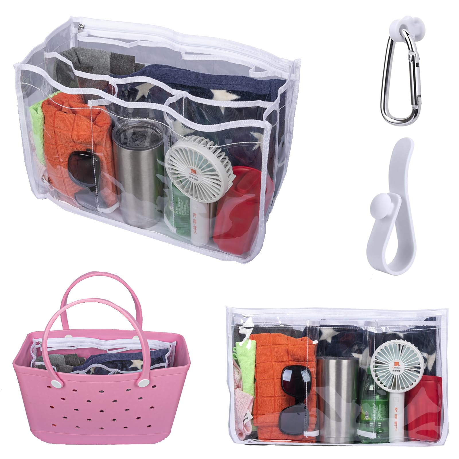 Clear Beach Bag Organizer Compatible with Bogg Bag X Large Size, TPU Insert Divider Liner for XL Bogg Bag Accessories (Clear-White)