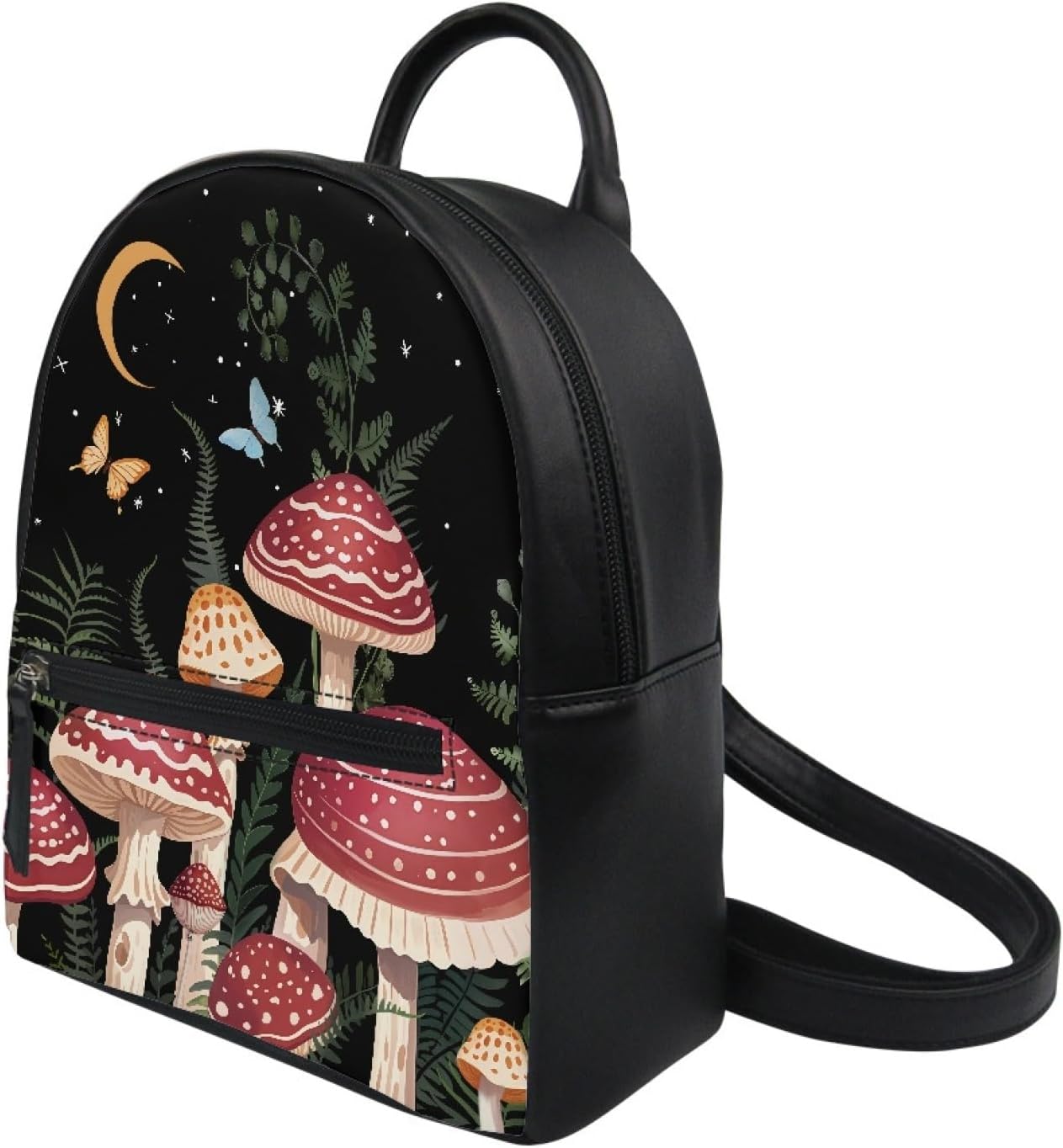 Showudesigns Mushroom Mini Backpack Purse for Women Teen Girls Shoulder Bag Butterfly Moon Night Daypack Small Travel Shopping Bag Handbag Tote Black - Image 2