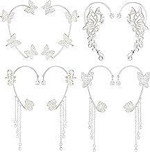 Yaomiao 4 Pairs Butterfly Earrings Ear Cuffs Fairy Costume Accessories Glitter Rhinestone Butterfly No Piercing Ear Clip for Women Girls Show, Wedding, Party, Christmas
