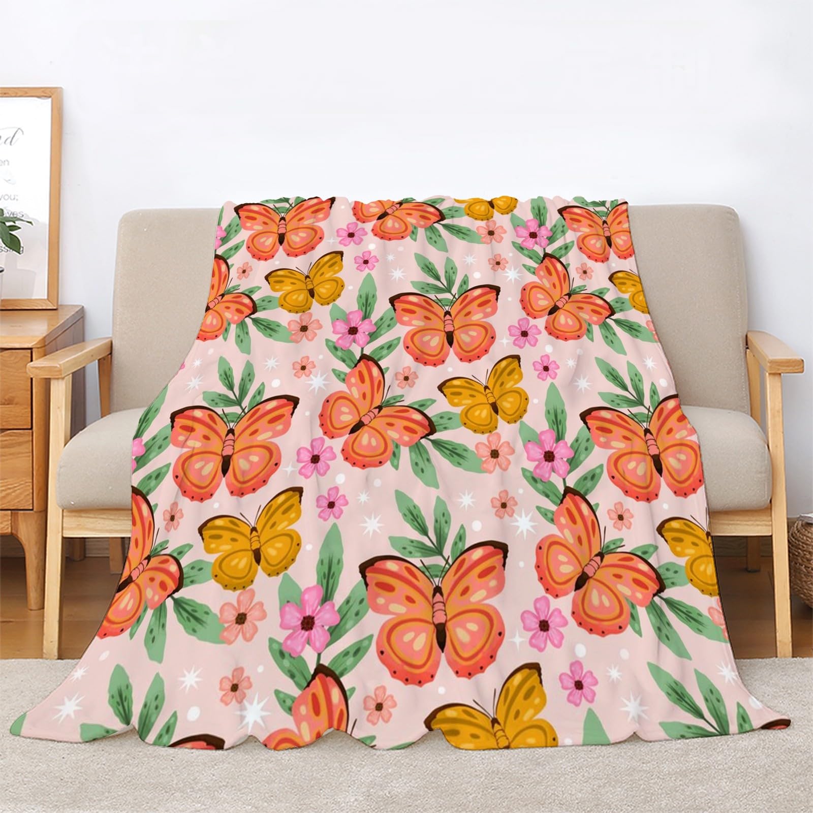 Generisch Puszysty koc z motywem motyla, 200 x 200 cm, miękki i dwustronny koc polarowy, idealny koc na sofę dla wszystkich, przytulny koc na sofę i łóżko mg1451