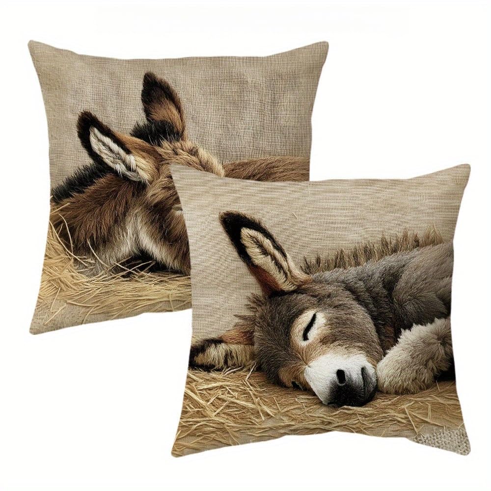 PVOODIRE Linen 2 Pack Donkey Cushion Covers 45x45cm - Animal Print Sofa Throw Pillow Covers Indoor Outdoor No Insert — image 1