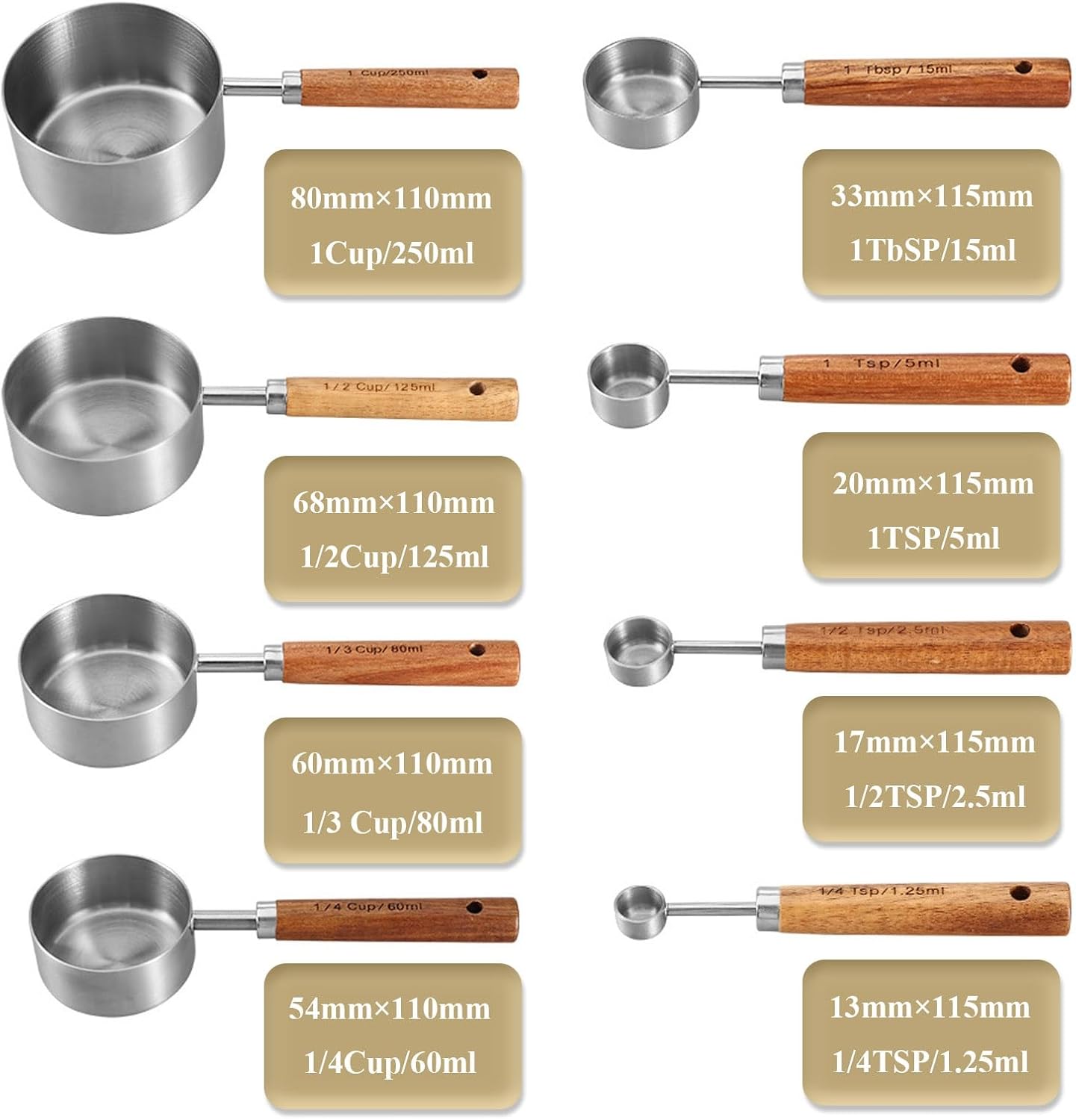 Measuring Cups and Spoons Set 8,Stainless Steel Measuring Cups and Spoons Set for Measuring Dry and Liquid Ingredients,Metal Kitchen Measure Set for Measuring Dry and Liquid Ingredients(Gold)