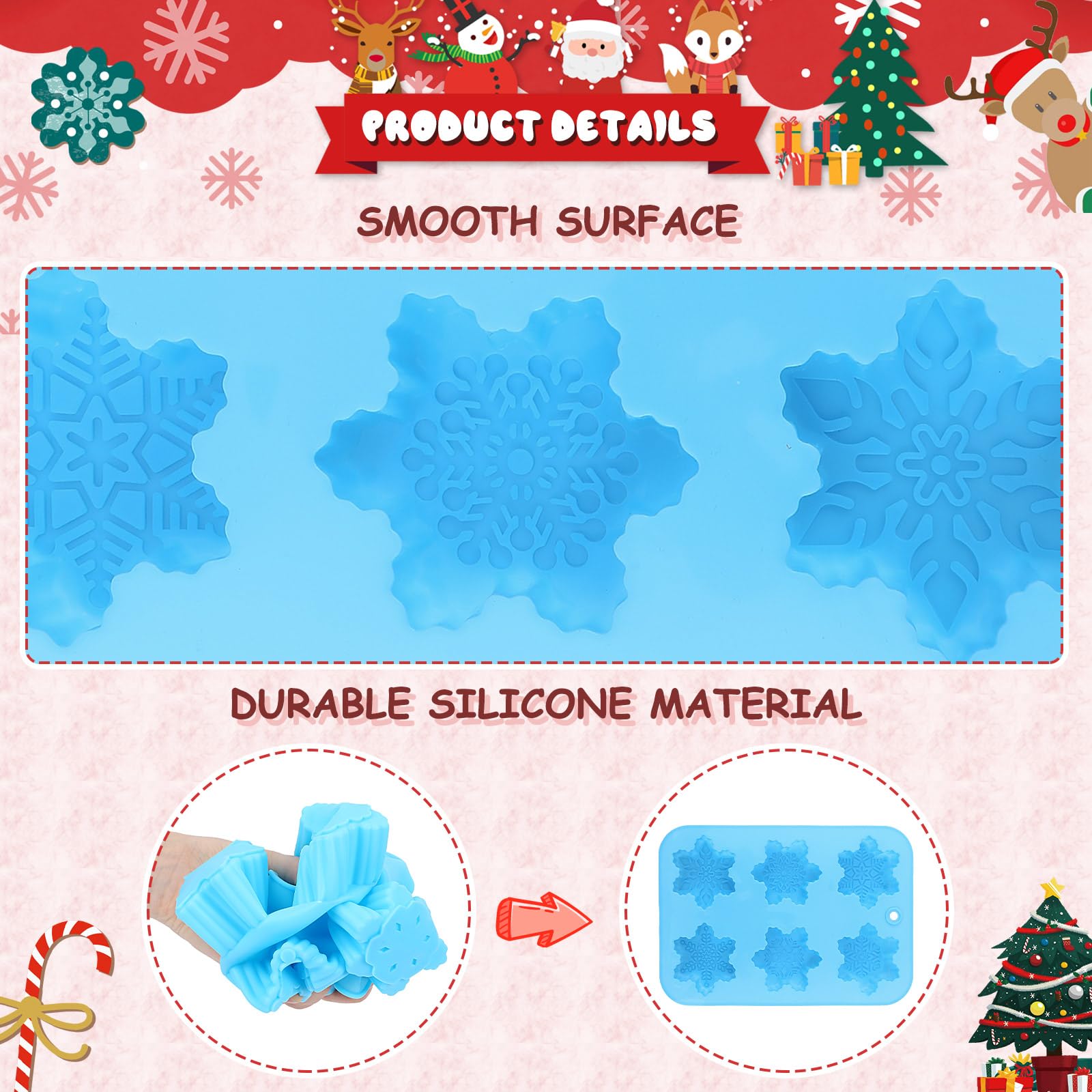 Moldes de copo de nieve, 3 bandejas de silicona de Navidad para tartas, copos de nieve 3D, reutilizables, antiadherentes, moldes de chocolate para Navidad, magdalenas, gelatina, cubitos de hielo,