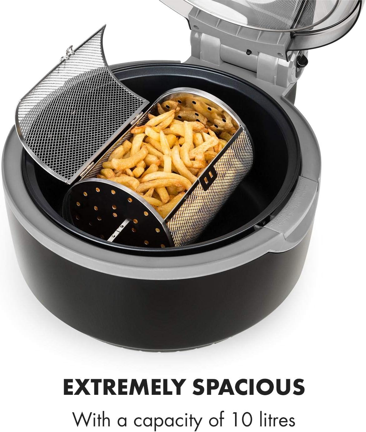 KLARSTEIN VitAir Smart Air Fryer with fries in 3D grill cage