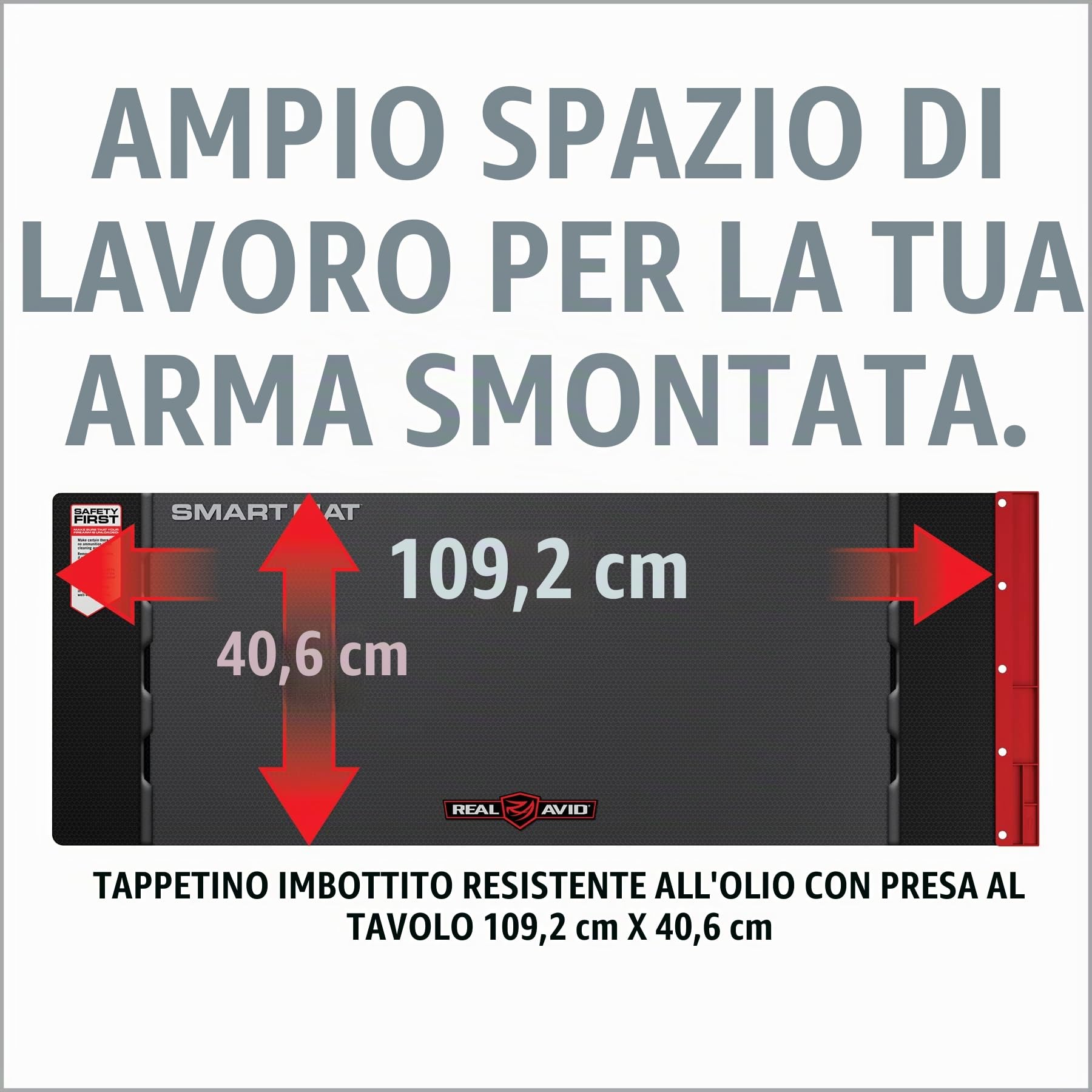Real Avid Long Gun Smart Mat Padded Cleaning Mat - Postazione di Lavoro 110x41cm per Arma Lunga - Vassoio Magnetico per le Parti Incluso