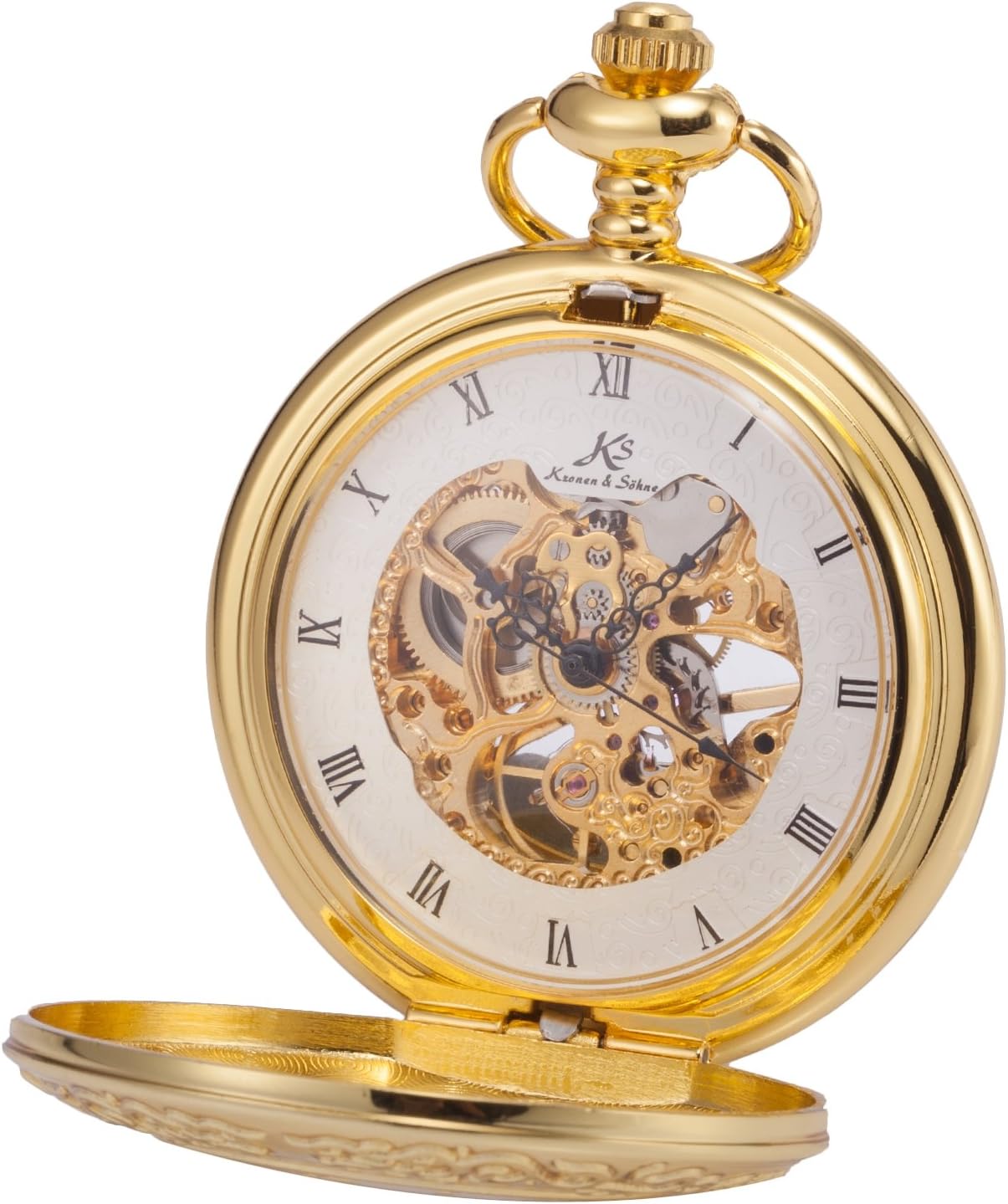 HELMASK Pocket Watch - Alloy Golden Round Mens Analog Mechanical Hand-Winding Half Hunter Pocket Watch