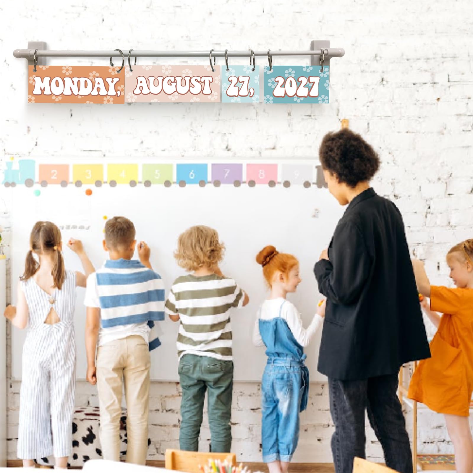 Groovy Flip-Kalender Fürs Klassenzimmer – 56-teiliges Set Mit Monaten, Tagen & Jahren Bis 2030 – Bunt, Praktisch, Wiederverwendbar