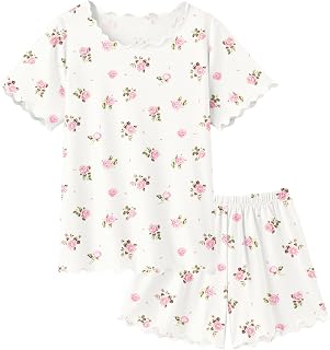 Arshiner Girls Pajamas Short Sleeve Lounge Set Soft Shirring Summer Pjs | Cute Pajama for Little & Big Girls, Comfy Soft Fabric, 2-Piece Sleepwear Sets, Summer Sleep & Lounge