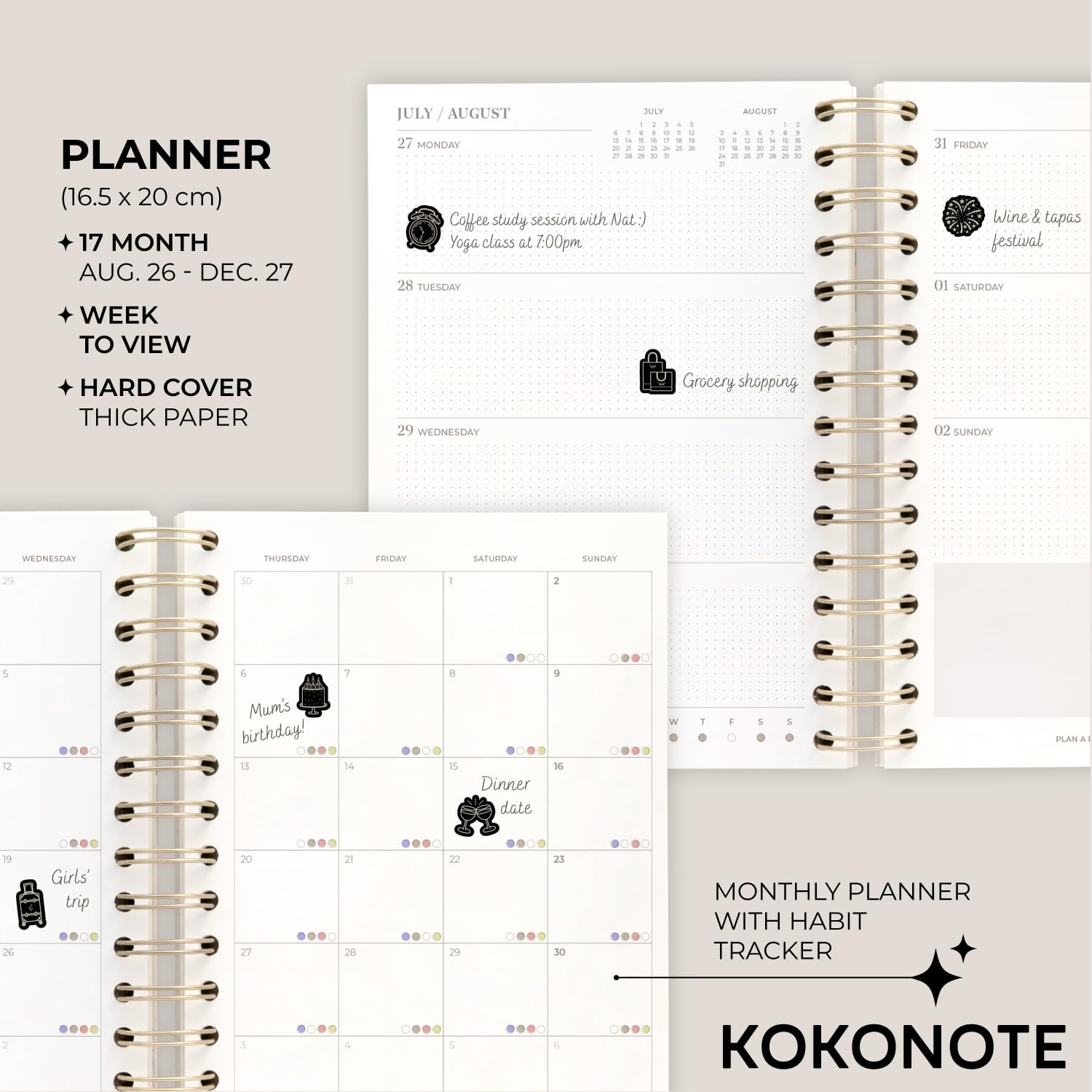 Kokonote Academic Diary 2026-2027 Week to View - Van Gogh Gifts | Academic Planner 2026-2027, Mid Year Diary 2026 2027, Weekly Planner | Aesthetic Stationery Gifts