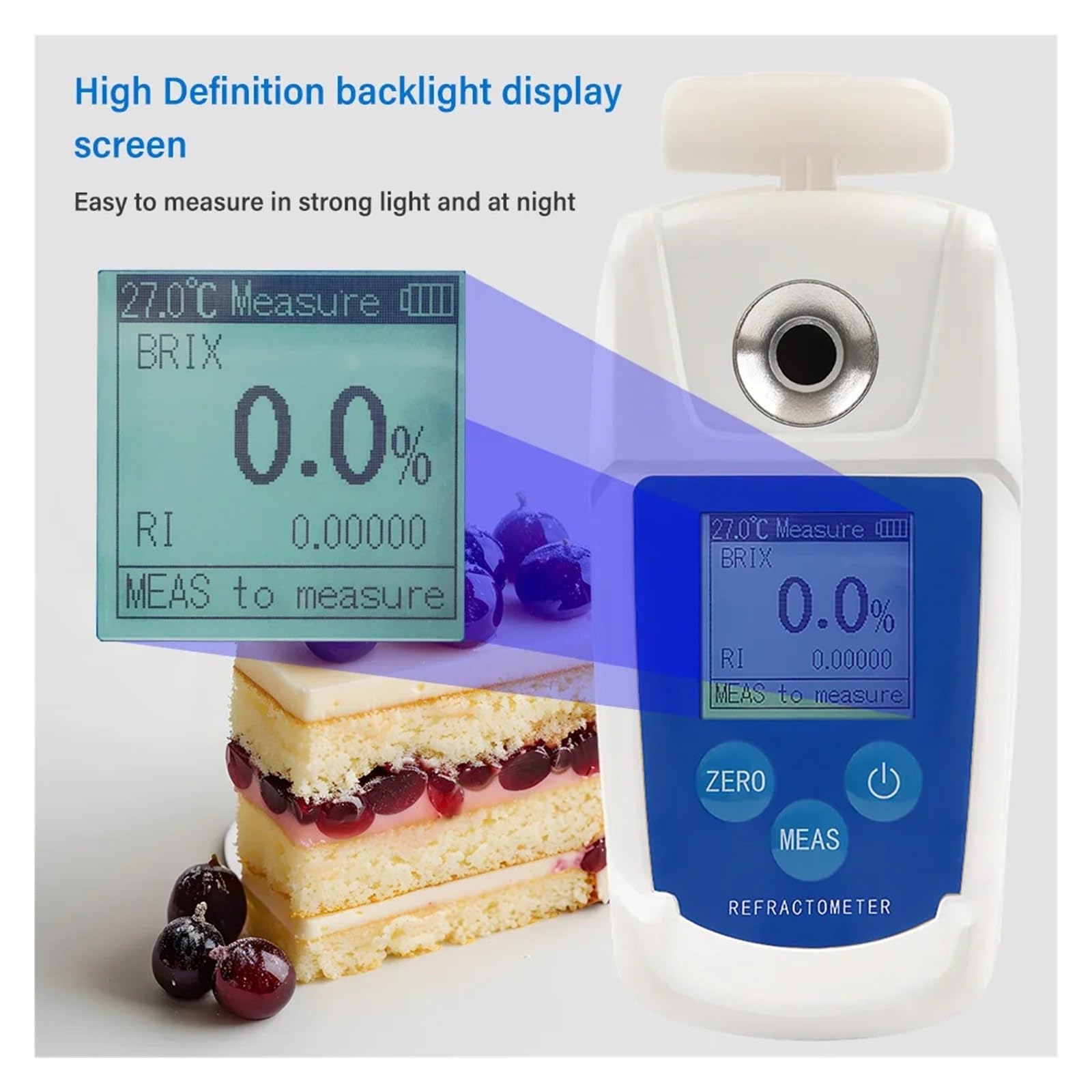 Refractómetro Digital 0-55%, Medidor De Contenido Azúcar For Bebidas Y Zumos Frutas, Prueba Monitor For Zumo UVA Respuesta RáPida