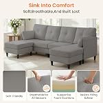 87" Velours U-Shaped 6-Seat Canapé avec double chaise, Gris clair